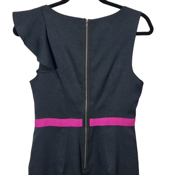 Yoana Baraschi Deep Navy Sheath Ruffle Shoulder Dress Women’s size 4 - Picture 5 of 7